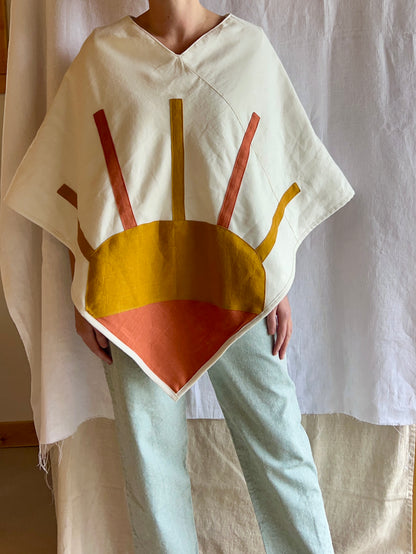 Sunburst Poncho in White / Marigold