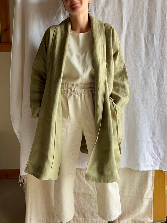 Smoking Jacket in Sage Linen