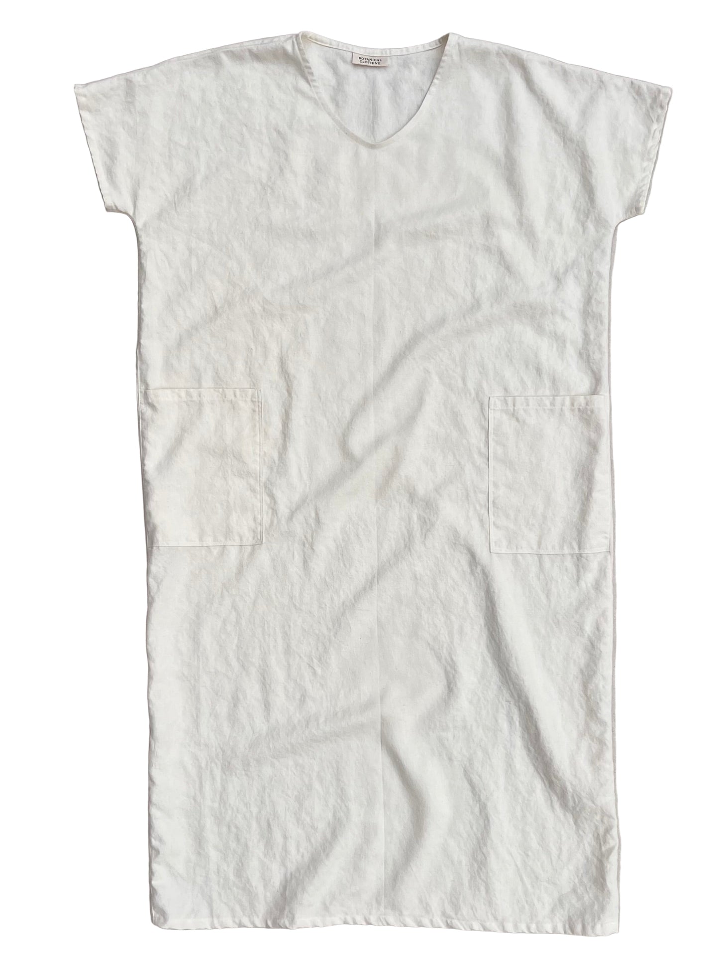 Long white linen kaftan dress with pockets 