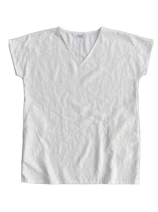 White V neck tunic dress on a white background