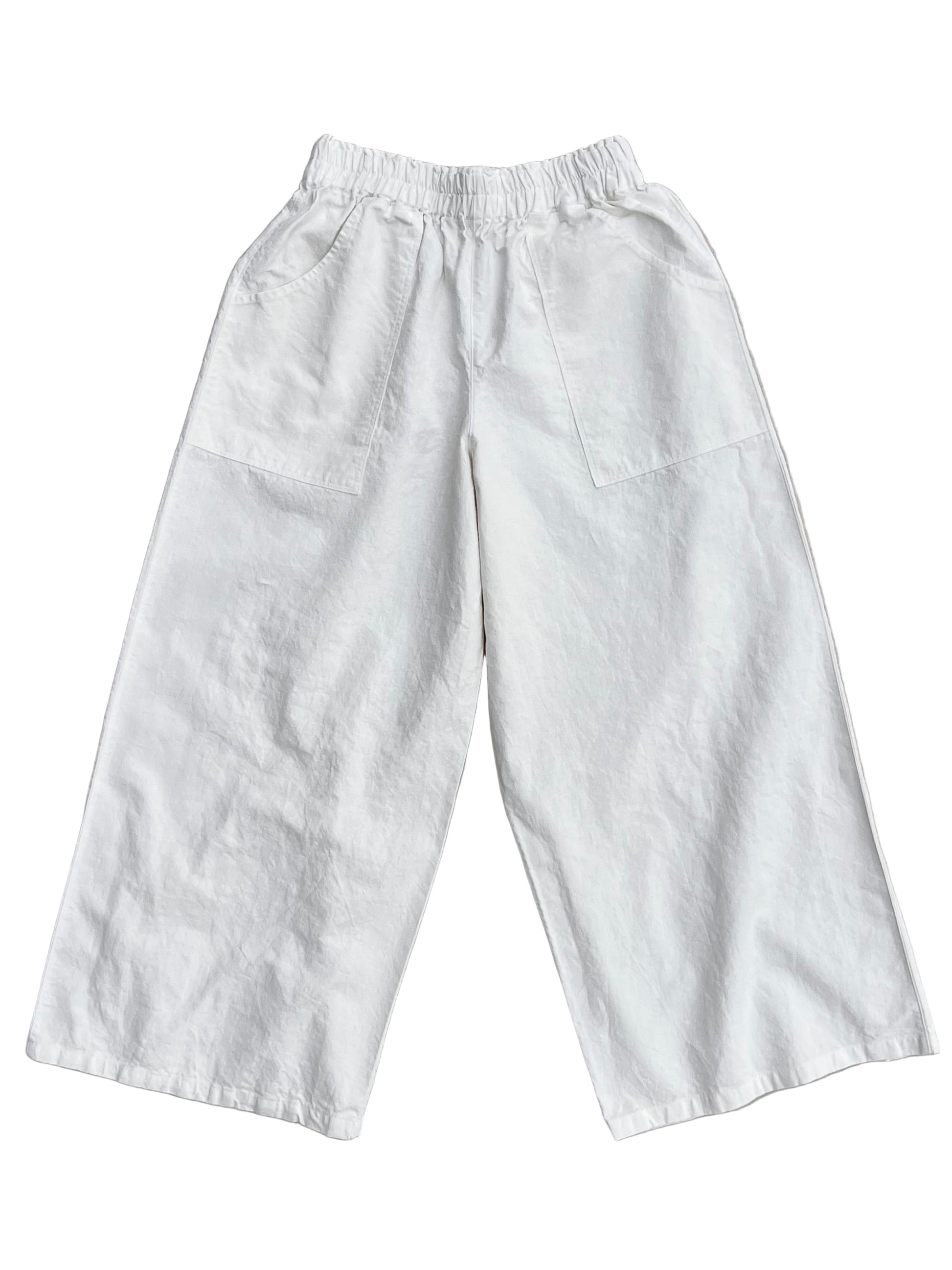 White wide-leg hemp pants on a white background