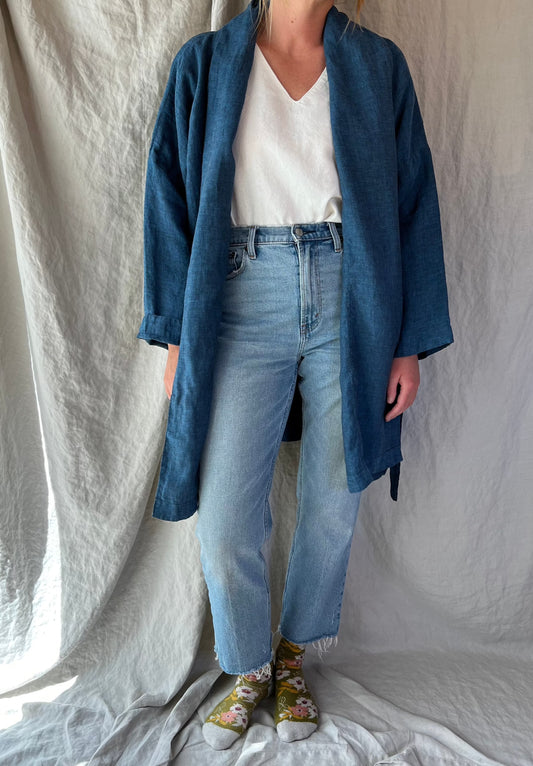 Blue Linen Kimono Jacket